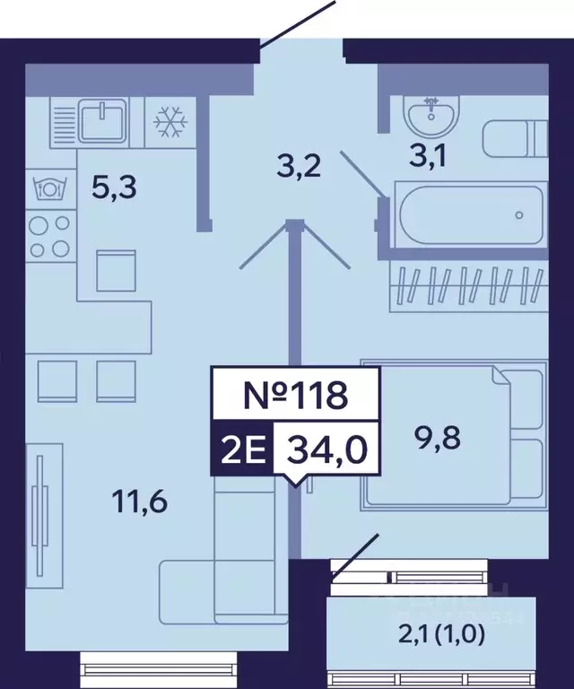 2-к кв. Саха (Якутия), Якутск ул. Новопортовская, 1Д (34.0 м) - Фото 1
