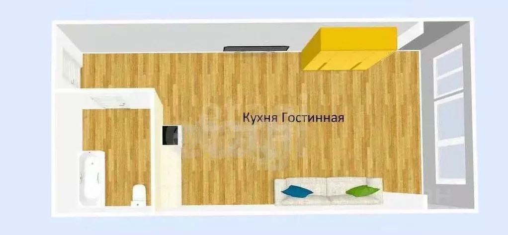 Студия Сахалинская область, Южно-Сахалинск Крайняя ул., 33А (28.0 м) - Фото 2