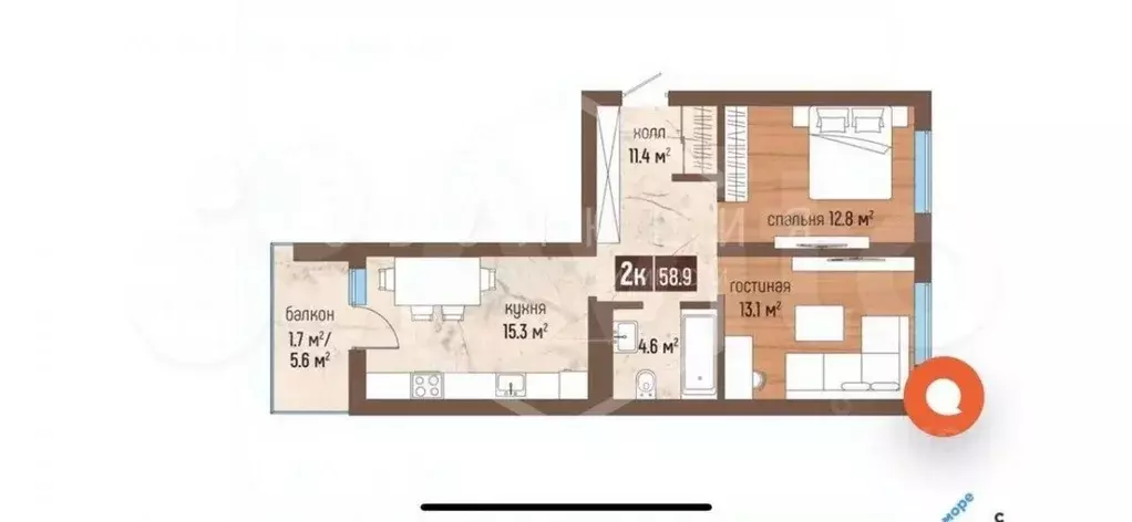 2-к кв. Калининградская область, Светлогорск Дачная ул., 6к1 (58.9 м) - Фото 2