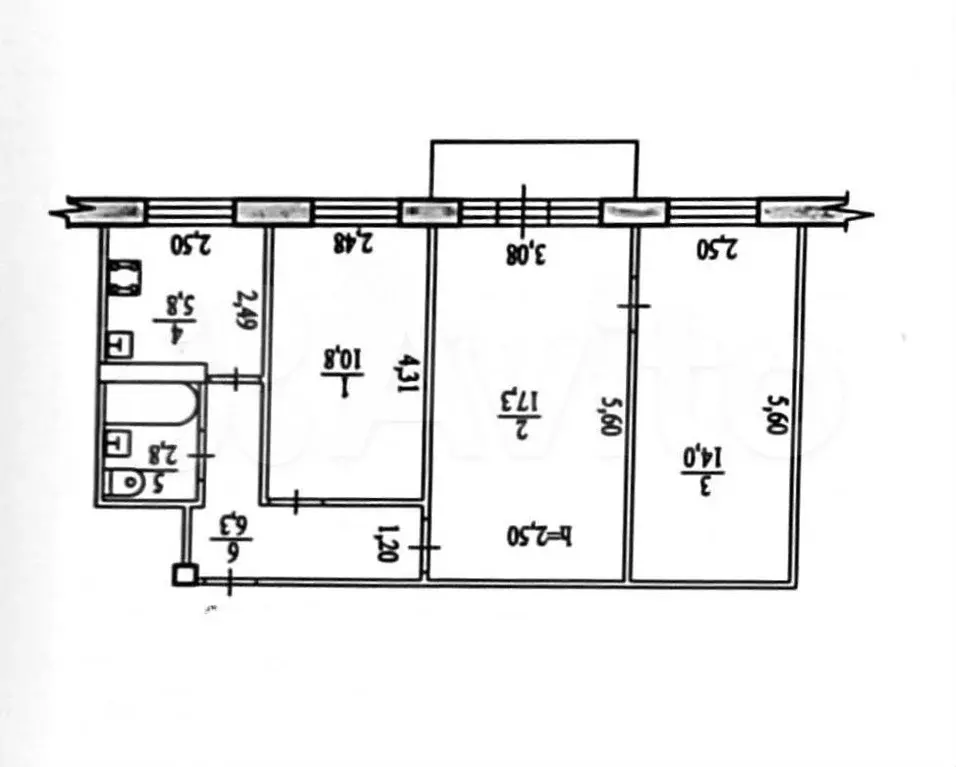 3-к. квартира, 58 м, 4/5 эт. - Фото 0