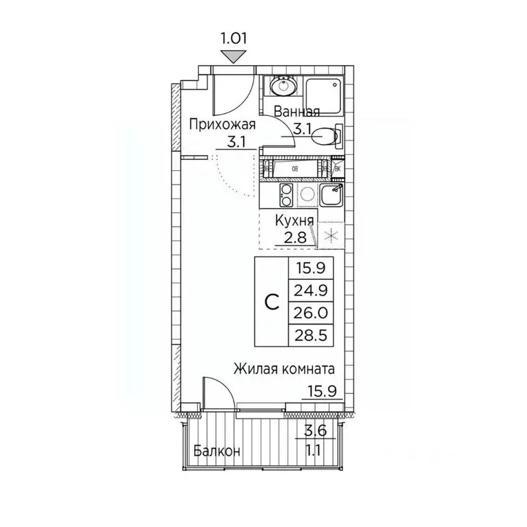 1-к кв. Приморский край, Владивосток ул. Расула Гамзатова, 7к3 (28.5 ... - Фото 1