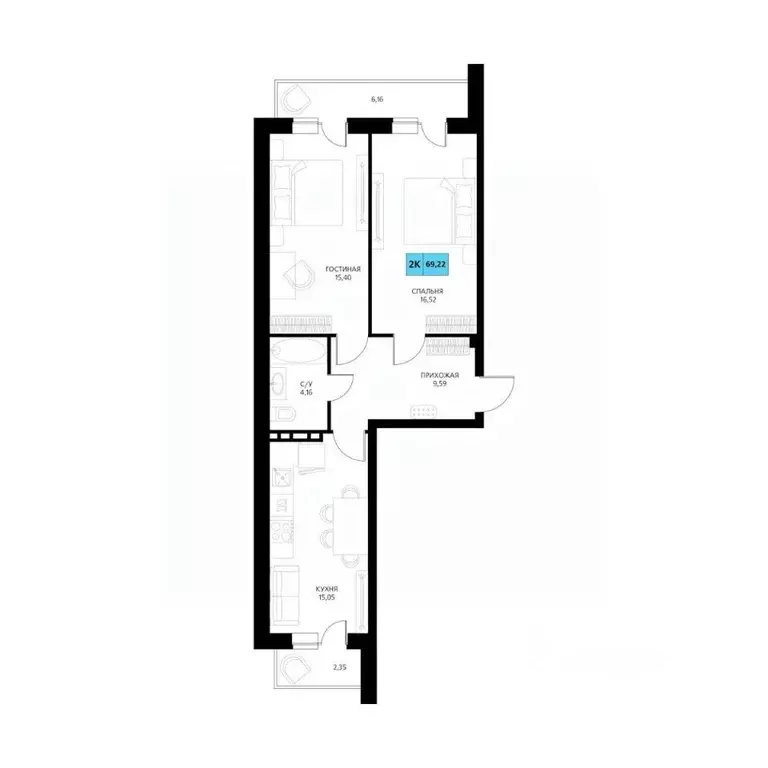 2-к кв. Дагестан, Дербент  (69.22 м) - Фото 1