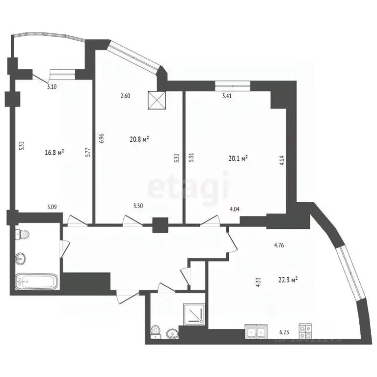 3-к кв. Белгородская область, Белгород ул. Костюкова, 36в (102.0 м) - Фото 2