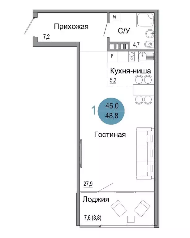 1-комнатная квартира: Керчь, ул. Колхозная (48.8 м) - Фото 0