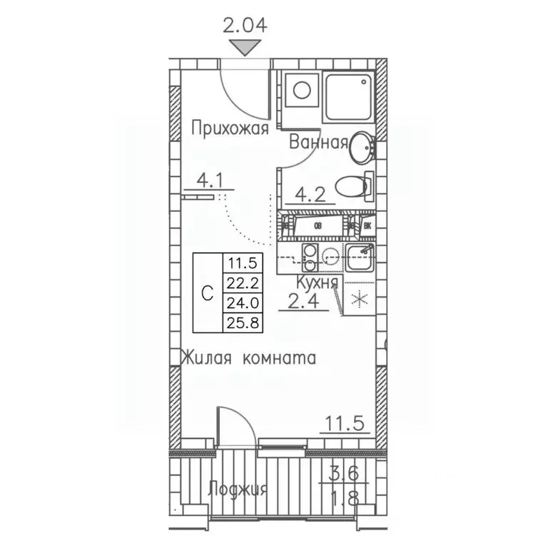 1-к кв. Приморский край, Владивосток ул. Расула Гамзатова, 7к1 (25.8 ... - Фото 1