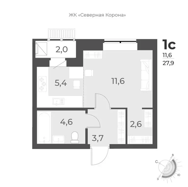 Квартира-студия: Новосибирск, улица Декоративный Питомник, 16к6 (27.9 ... - Фото 0