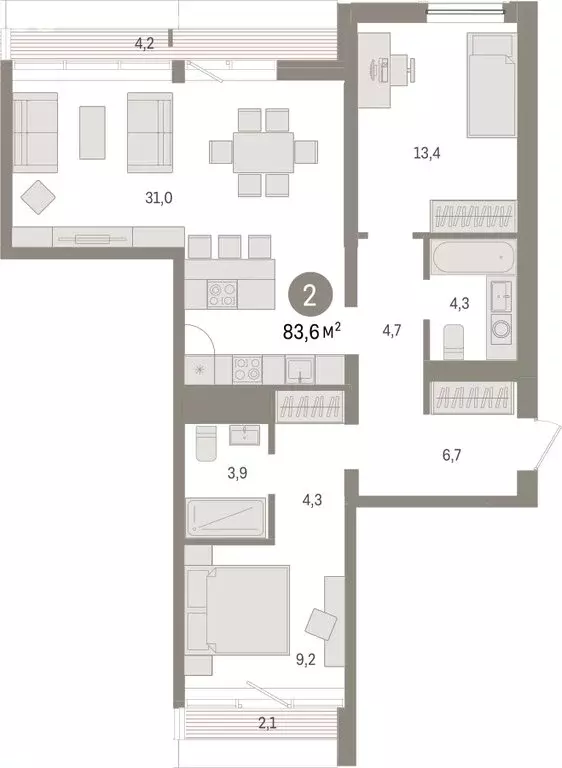 2-комнатная квартира: Тюмень, Мысовская улица, 26к1 (83.64 м) - Фото 1