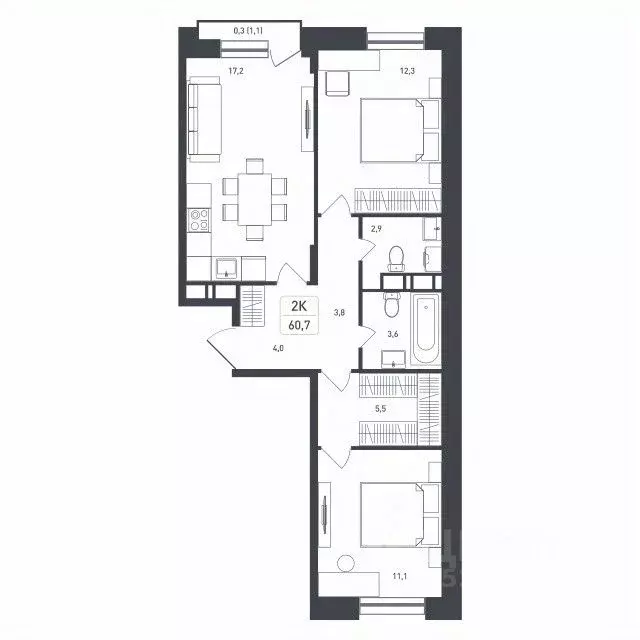 2-к кв. Московская область, Подольск городской округ, д. Борисовка ... - Фото 0