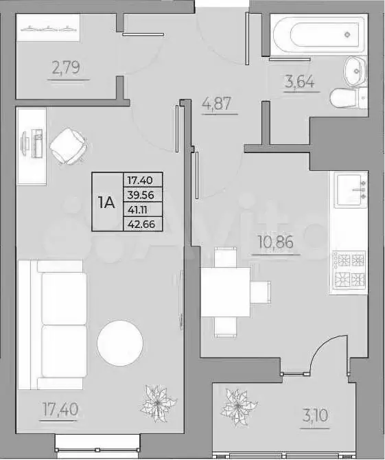 1-к. квартира, 42,7м, 12/22эт. - Фото 1