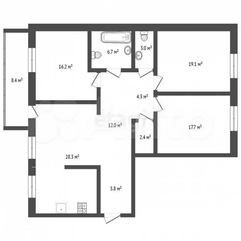 3-к. квартира, 120 м, 5/9 эт. - Фото 0