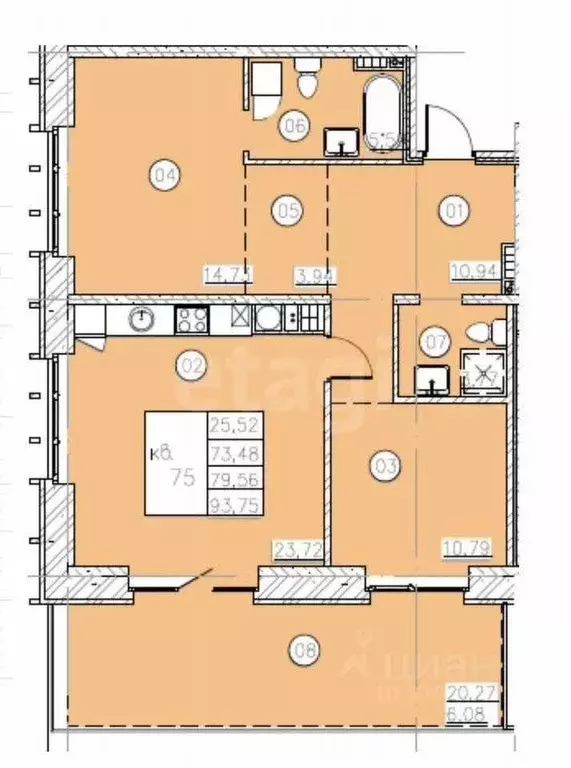 2-к кв. Татарстан, Казань ул. Островского, 116 (93.0 м) - Фото 1