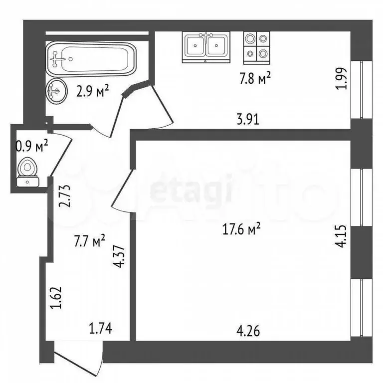 1-к. квартира, 36,9 м, 2/6 эт. - Фото 0