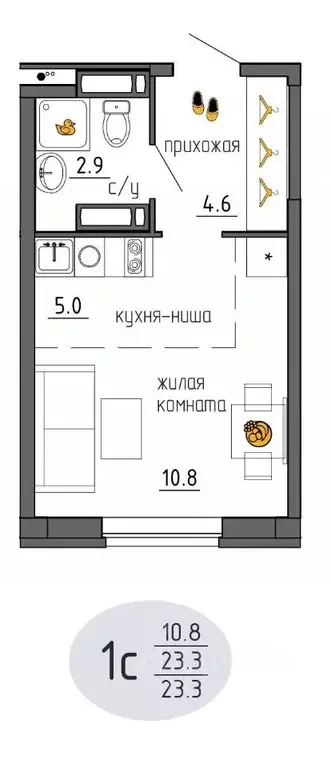 Студия Пермский край, Пермь Ижевская ул., 38 (23.3 м) - Фото 0