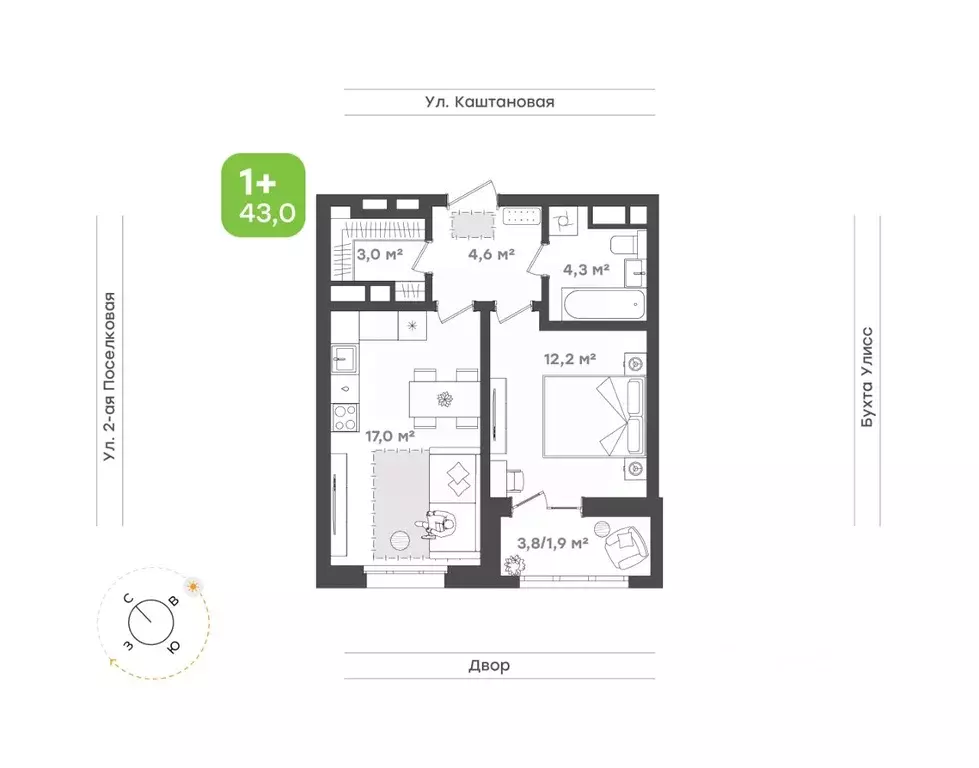 1-к кв. Приморский край, Владивосток ул. 3-я Поселковая, 16/1 (43.0 м) - Фото 1