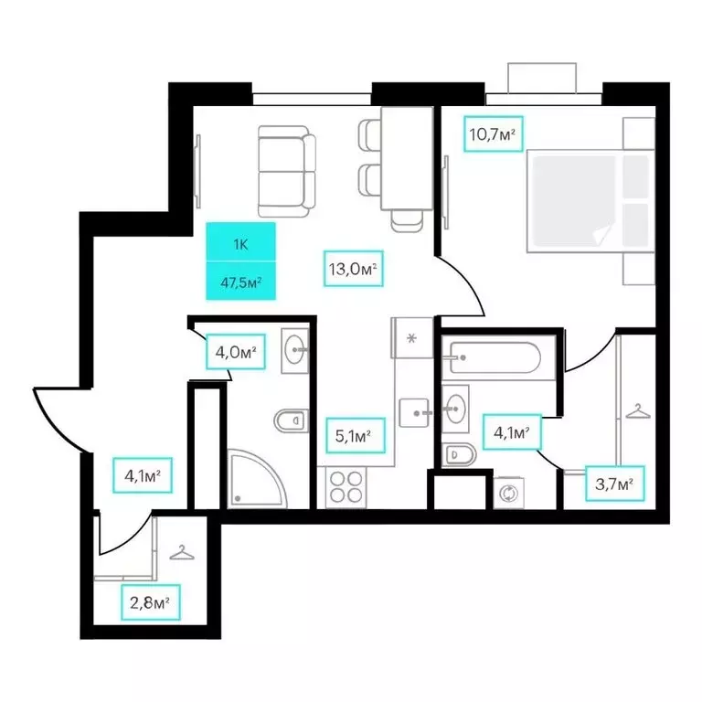 1-комнатная квартира: Тюмень, улица Червишевский Тракт, 25 (47.5 м) - Фото 1
