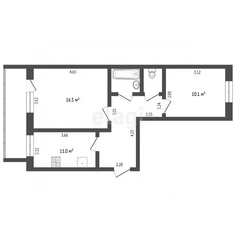 2-к кв. Тюменская область, Тюмень ул. Федюнинского, 13 (48.0 м) - Фото 2