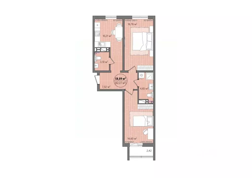 2-к кв. Челябинская область, Челябинск ул. Труда, 15 (61.5 м) - Фото 0