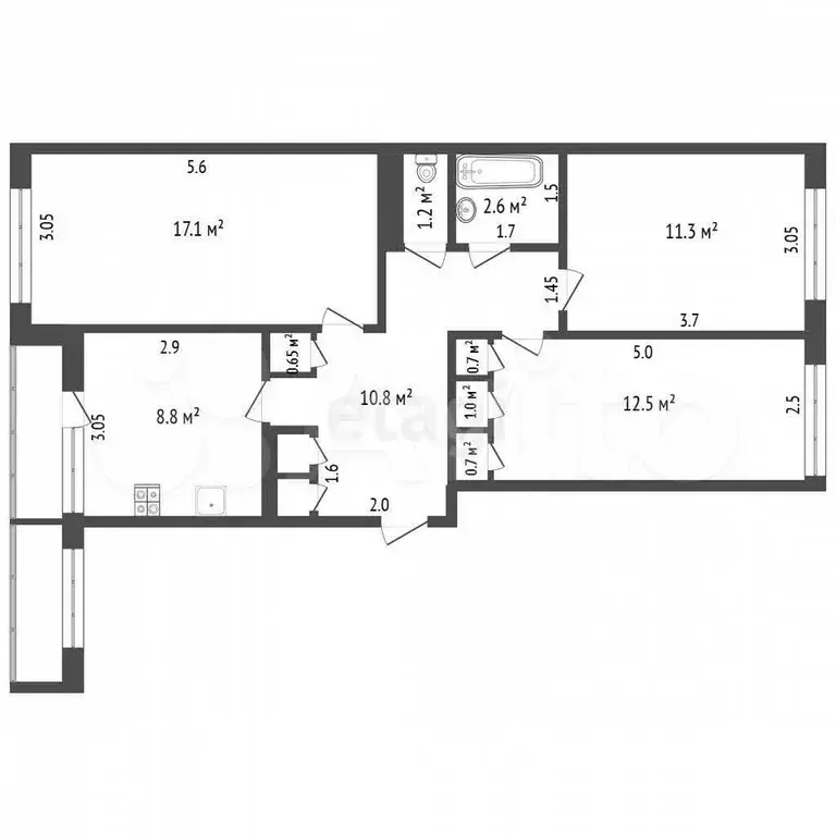 3-к. квартира, 68 м, 4/5 эт. - Фото 0