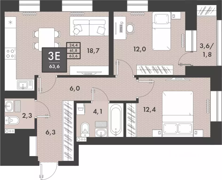 2-к кв. Забайкальский край, Чита ул. Генерала Белика, 3 (64.2 м) - Фото 1