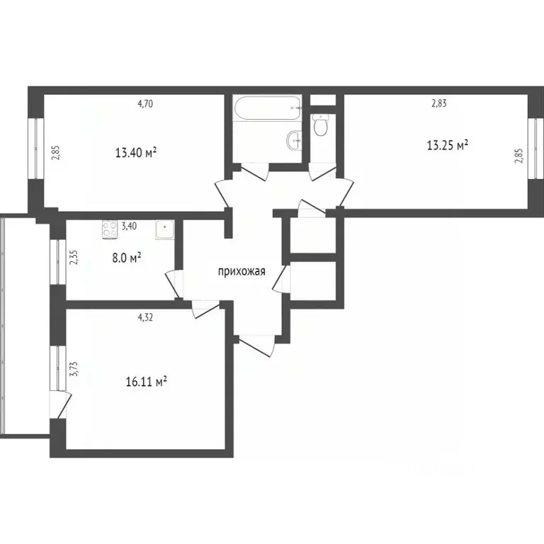 3-к кв. Бурятия, Улан-Удэ Ключевская ул., 72 (66.7 м) - Фото 1