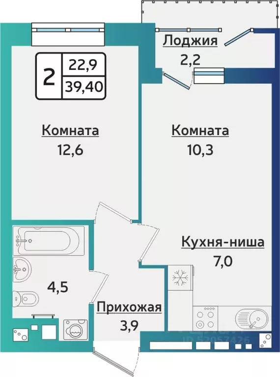 2-к кв. Удмуртия, Ижевск ул. 40 лет Победы, 121 (39.4 м) - Фото 0