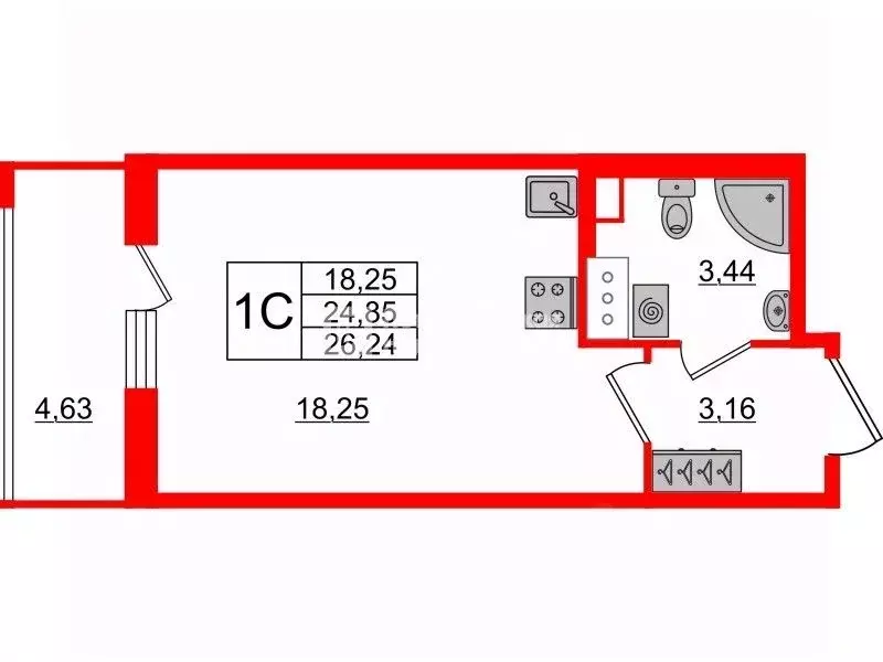 Студия Санкт-Петербург Манчестерская ул., 3к2 (24.4 м) - Фото 2