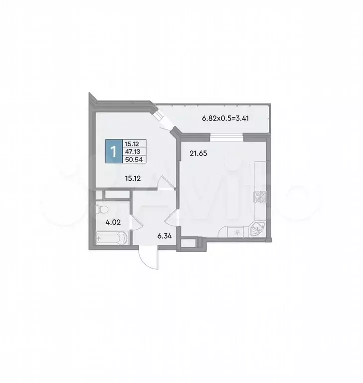 1-к. квартира, 52,4 м, 6/12 эт. - Фото 1