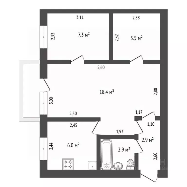 2-к кв. Амурская область, Благовещенск Кузнечная ул., 15 (43.0 м) - Фото 1
