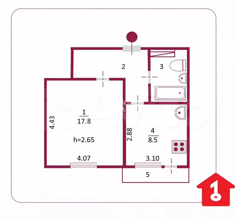 1-к. квартира, 37,9 м, 5/9 эт. - Фото 0