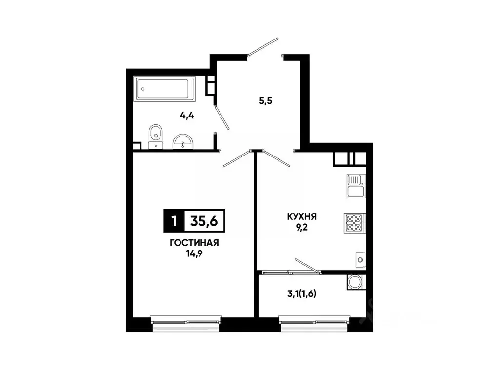 1-к кв. Ставропольский край, Ставрополь ул. Доваторцев, 179Гк1 (35.6 ... - Фото 1