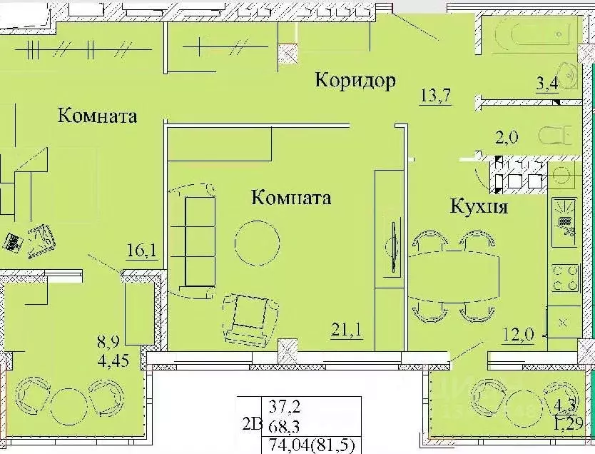 2-к кв. Ивановская область, Иваново Капучино жилой комплекс (81.5 м) - Фото 0