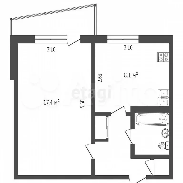 1-к. квартира, 33 м, 6/9 эт. - Фото 0