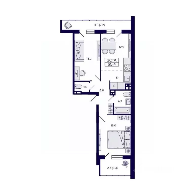3-к кв. Новосибирская область, Новосибирск ул. Коминтерна, 1с (65.4 м) - Фото 1