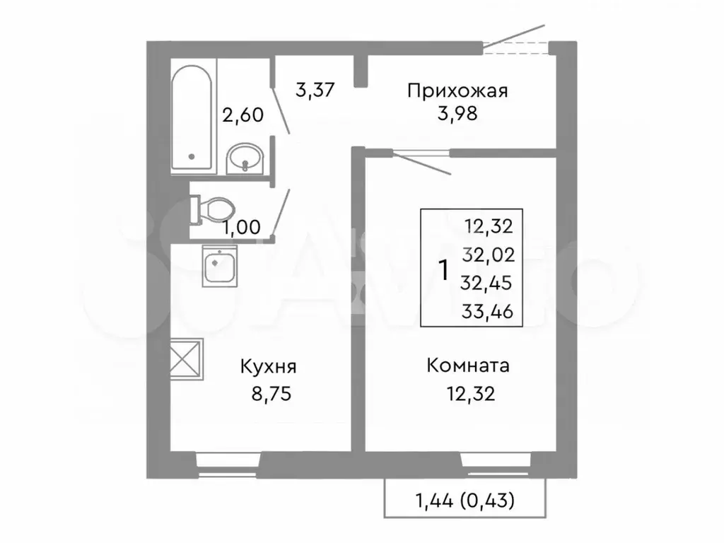 1-к. квартира, 32,5 м, 5/10 эт. - Фото 0