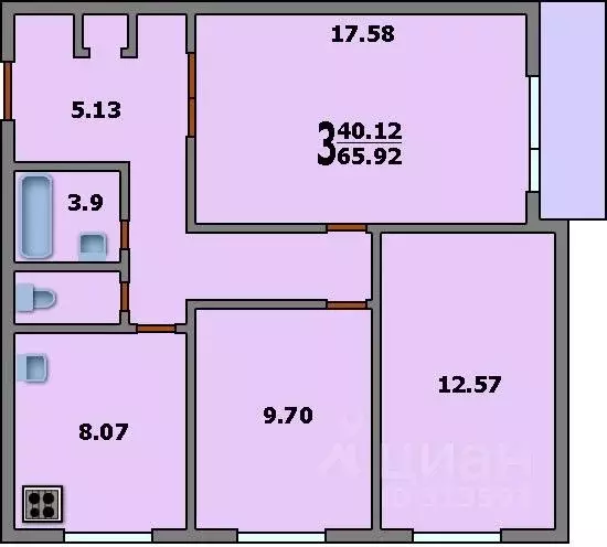 3-к кв. Москва ул. Народного Ополчения, 22К2 (65.7 м) - Фото 1