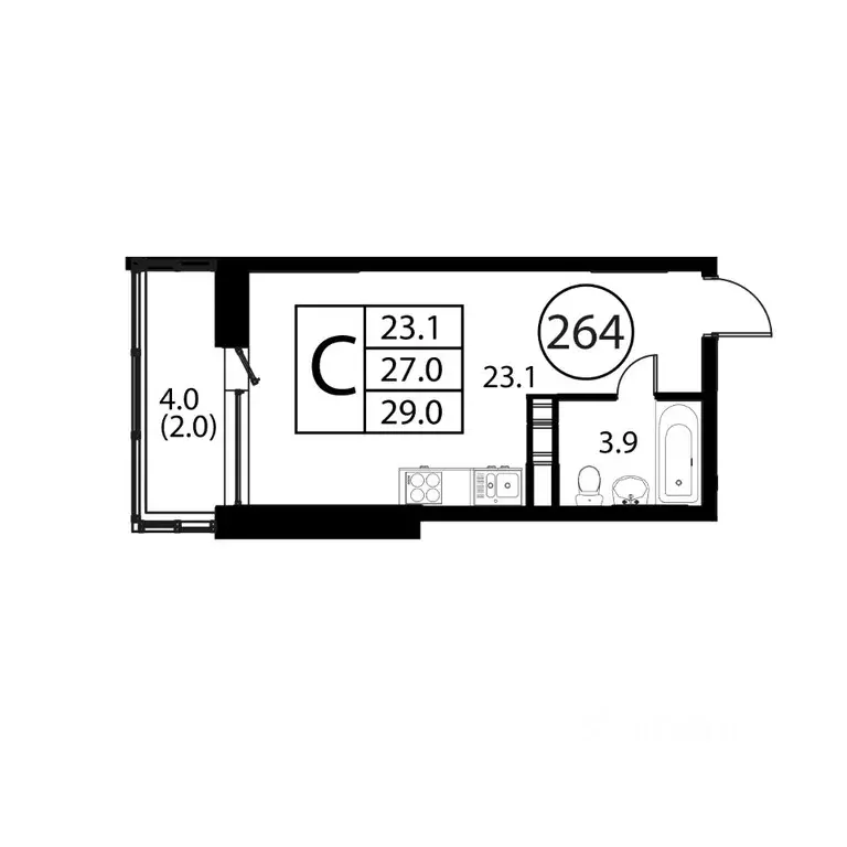 Студия Московская область, Домодедово Авиационный мкр, ул. Жуковского, ... - Фото 0