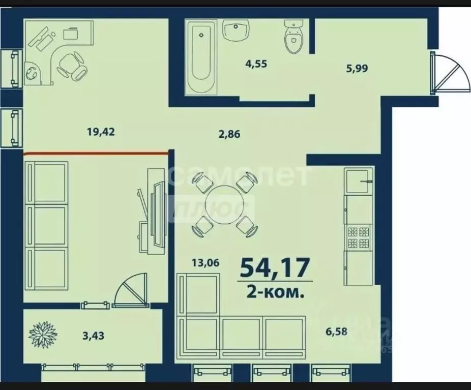 2-к кв. Башкортостан, Уфа ул. Ивана Спатара, 18 (52.6 м) - Фото 2