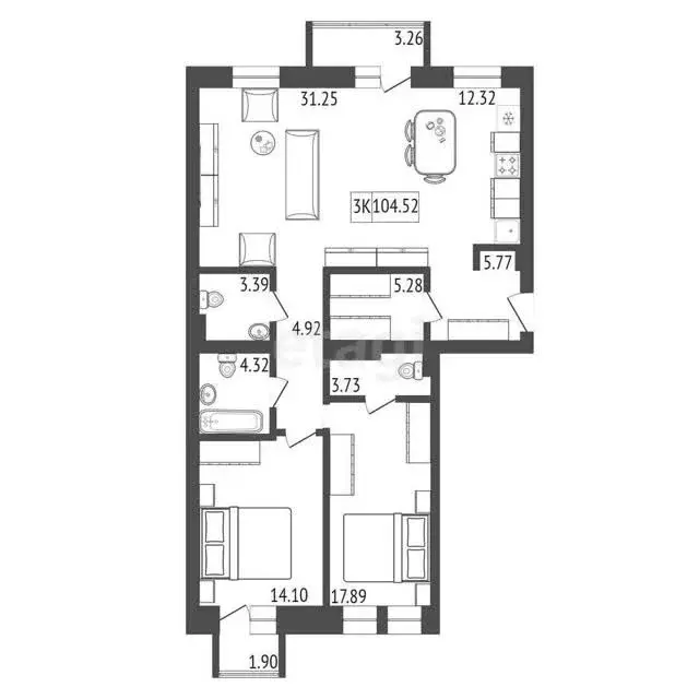 Продаётся 2-к квартира, 104.52 м - Фото 0