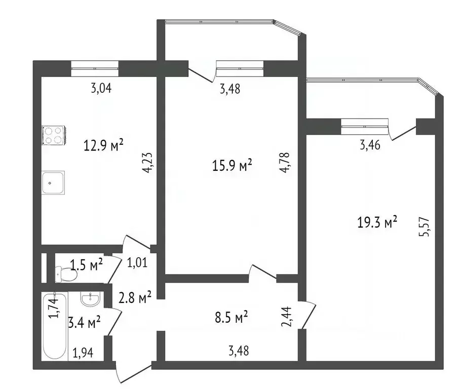 2-к кв. Тюменская область, Тюмень Широтная ул., 130к2 (64.5 м) - Фото 2