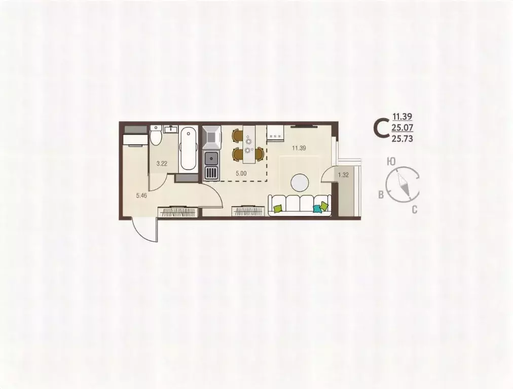 Студия Курская область, Курск ул. Энгельса, 115/5 (25.1 м) - Фото 1