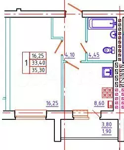 1-к. квартира, 35,3 м, 3/5 эт. - Фото 1
