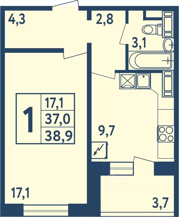 1-к кв. Башкортостан, Уфа ул. Мечтателей, 17 (38.7 м) - Фото 0