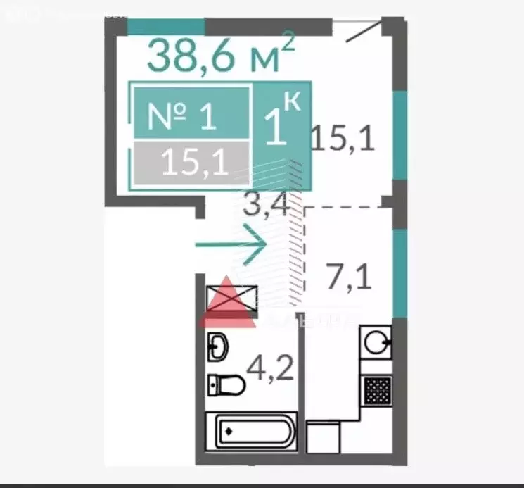 Квартира-студия: Евпатория, Симферопольская улица, 2Х (38.6 м) - Фото 1