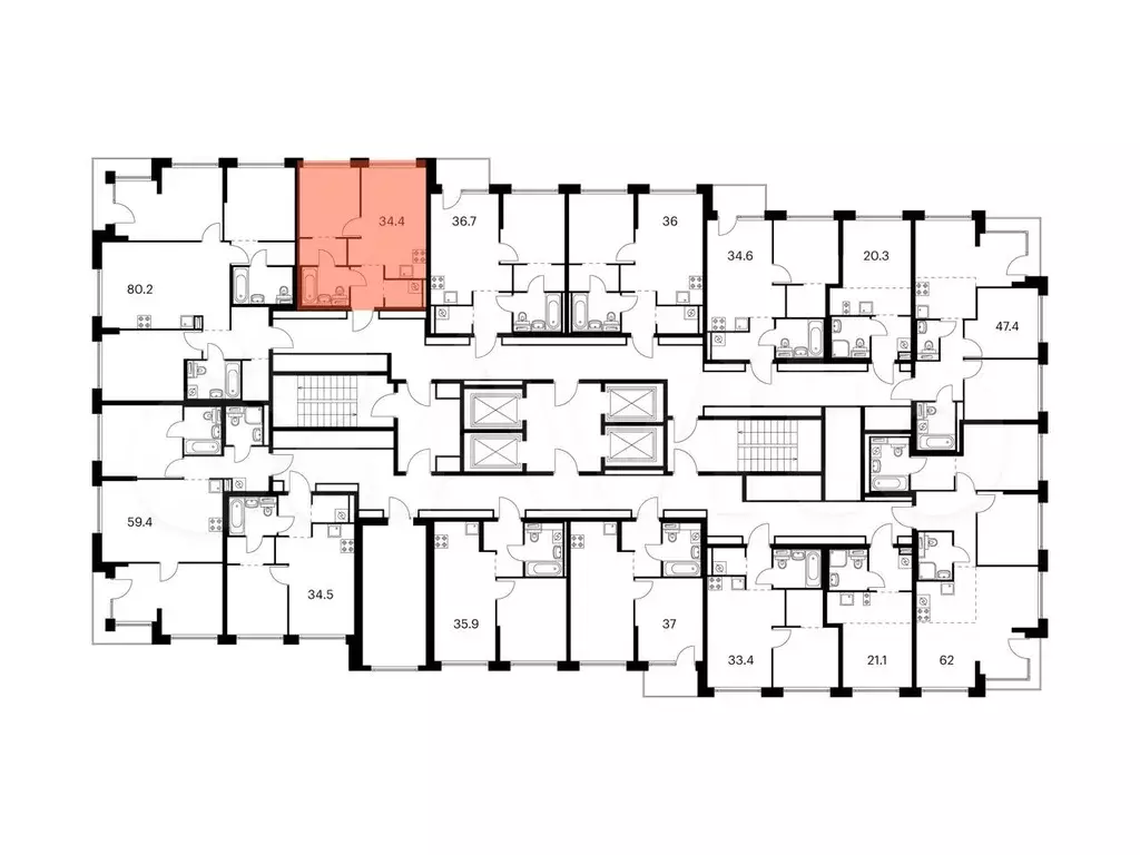 1-к. квартира, 34,4м, 14/32эт. - Фото 1