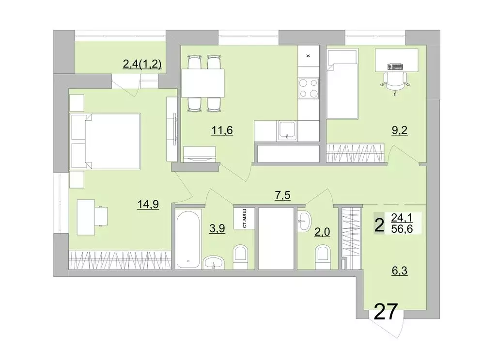 2-комнатная квартира: Екатеринбург, Черкасская улица, 5к3 (56.6 м) - Фото 0