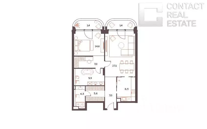Квартира, 2 комнаты, 87.2 м - Фото 2