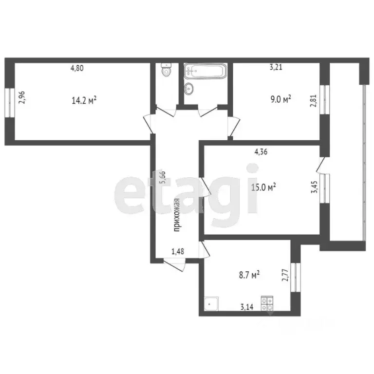 3-к кв. Тюменская область, Тюмень ул. Щербакова, 142к3 (59.4 м) - Фото 2