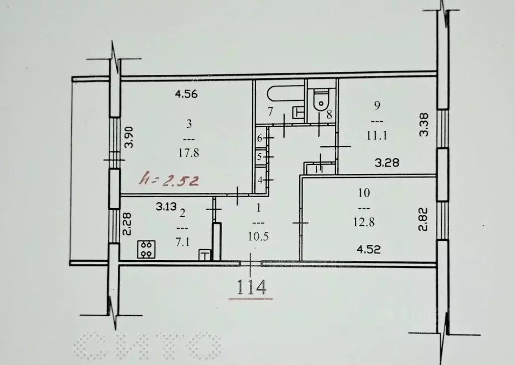 3-к кв. Вологодская область, Череповец ул. Наседкина, 27 (64.2 м) - Фото 1