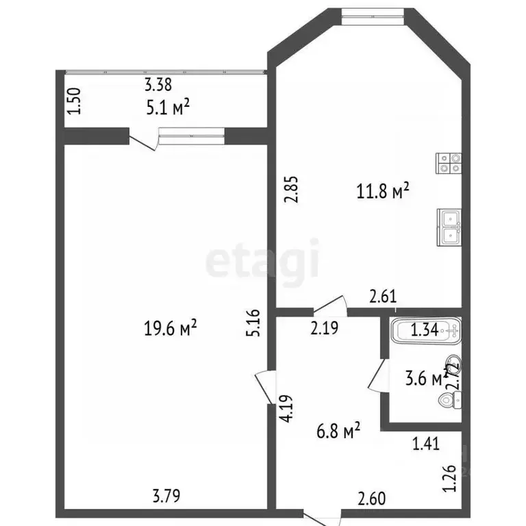 1-к кв. Калужская область, Медынь ул. Митрофанова, 44 (41.8 м) - Фото 2