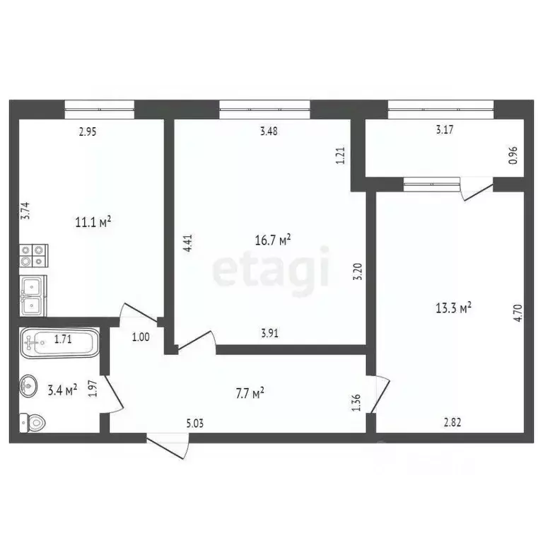 2-к кв. Ростовская область, Таганрог ул. Адмирала Крюйса, 23/10 (52.0 ... - Фото 2